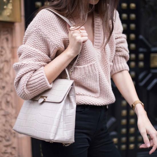 Soho Backpack in Deep Shine Lilac Small Croc from Aspinal of London