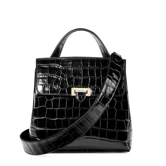 Soho Backpack in Deep Shine Black Croc from Aspinal of London