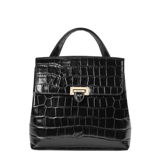 Soho Backpack in Deep Shine Black Croc from Aspinal of London