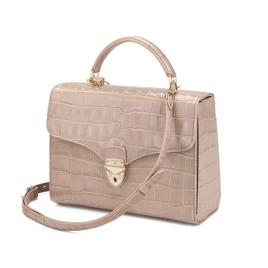 Mayfair Bag in Deep Shine Soft Taupe Croc with Stripe Strap from Aspinal of London