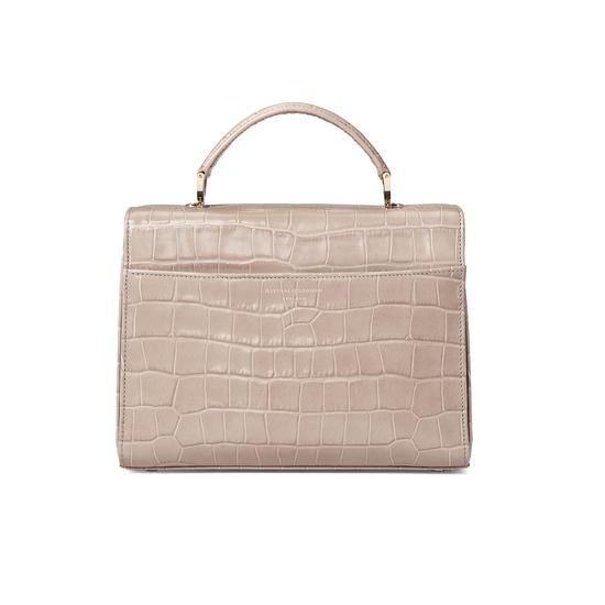 Mayfair Bag in Deep Shine Soft Taupe Croc with Stripe Strap from Aspinal of London