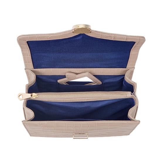 Mayfair Bag in Deep Shine Soft Taupe Croc with Stripe Strap from Aspinal of London