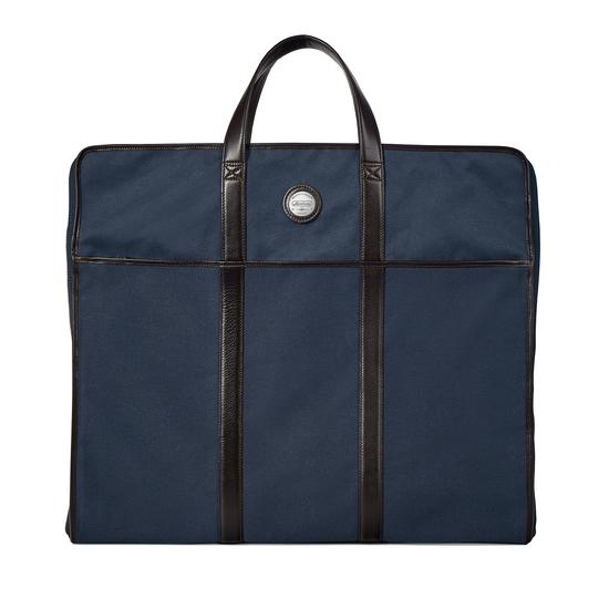 Aerodrome Travel Carrier in Navy Canvas & Dark Brown Pebble from Aspinal of London