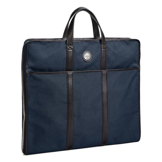 Aerodrome Travel Carrier in Navy Canvas & Dark Brown Pebble from Aspinal of London