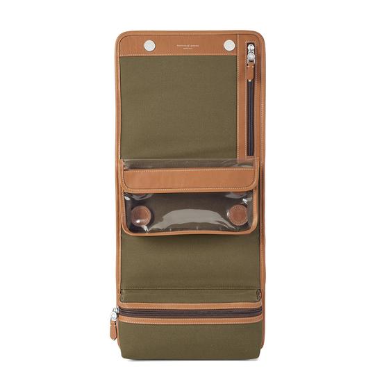 Aerodrome Travel Pack in Khaki Canvas & Smooth Tan from Aspinal of London