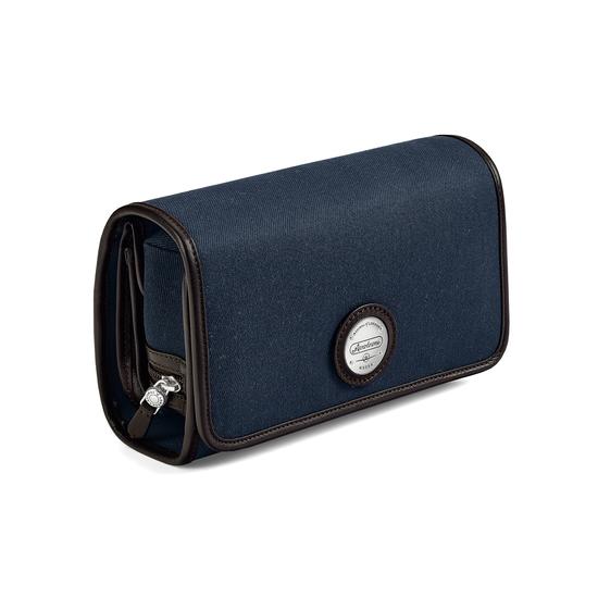 Aerodrome Travel Pack in Navy Canvas & Dark Brown Pebble from Aspinal of London