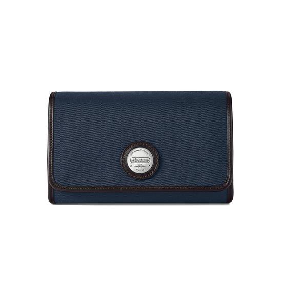 Aerodrome Travel Pack in Navy Canvas & Dark Brown Pebble from Aspinal of London