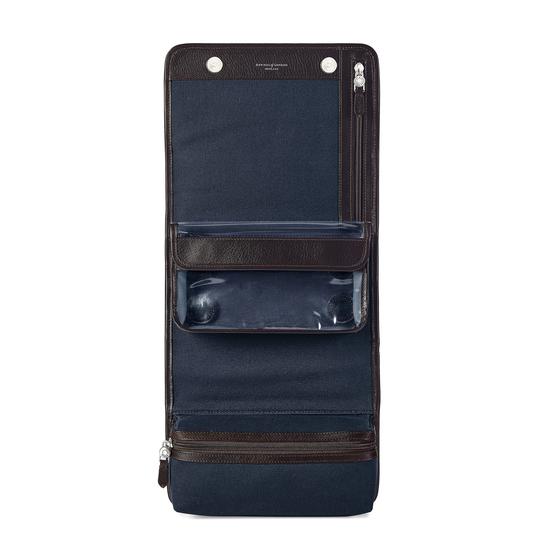 Aerodrome Travel Pack in Navy Canvas & Dark Brown Pebble from Aspinal of London