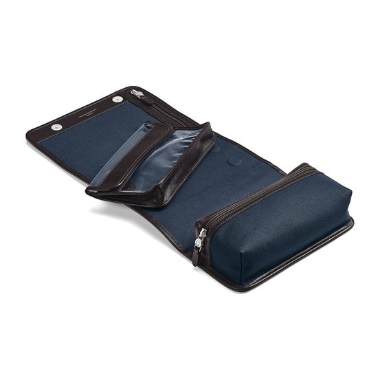 Aerodrome Travel Pack in Navy Canvas & Dark Brown Pebble from Aspinal of London