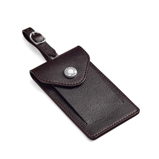 Aerodrome Luggage Tag in Dark Brown Pebble from Aspinal of London