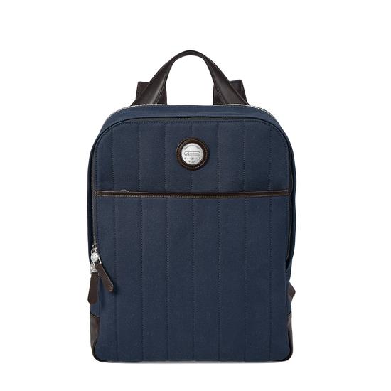 Aerodrome Backpack in Navy Canvas & Dark Brown Pebble from Aspinal of London