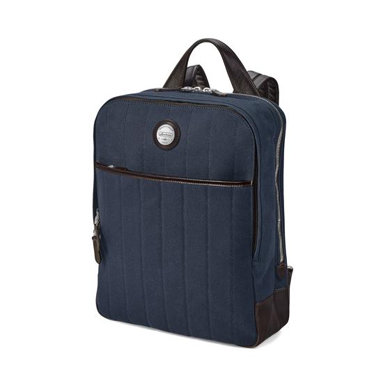 Aerodrome Backpack in Navy Canvas & Dark Brown Pebble from Aspinal of London