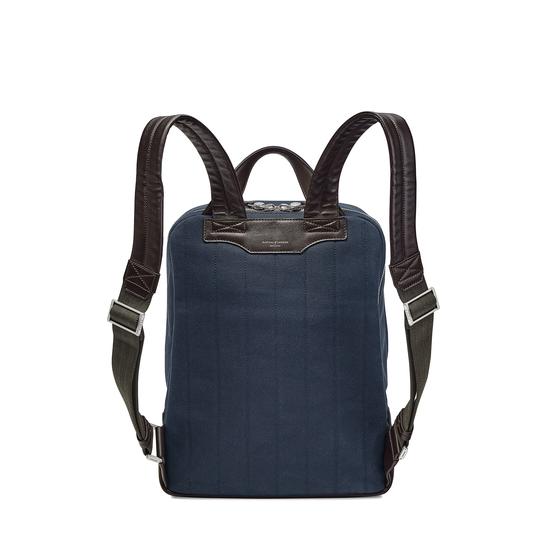 Aerodrome Backpack in Navy Canvas & Dark Brown Pebble from Aspinal of London