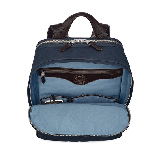 Aerodrome Backpack in Navy Canvas & Dark Brown Pebble from Aspinal of London