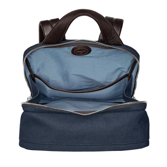Aerodrome Backpack in Navy Canvas & Dark Brown Pebble from Aspinal of London