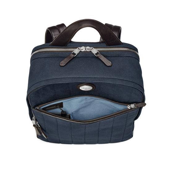 Aerodrome Backpack in Navy Canvas & Dark Brown Pebble from Aspinal of London