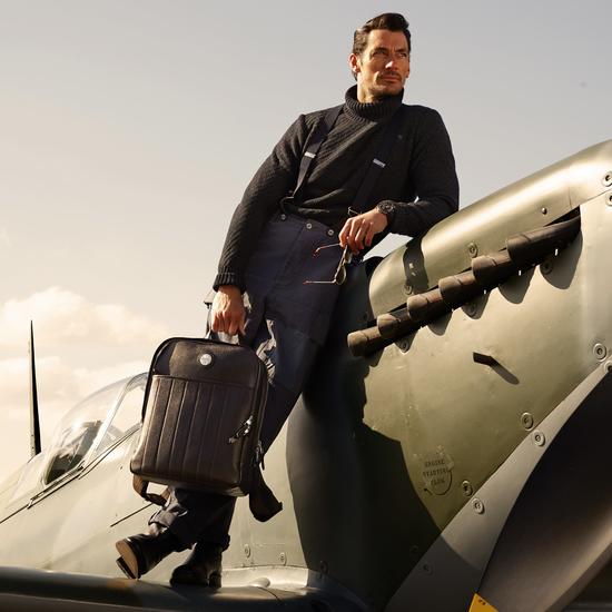 Aerodrome Backpack in Navy Canvas & Dark Brown Pebble from Aspinal of London