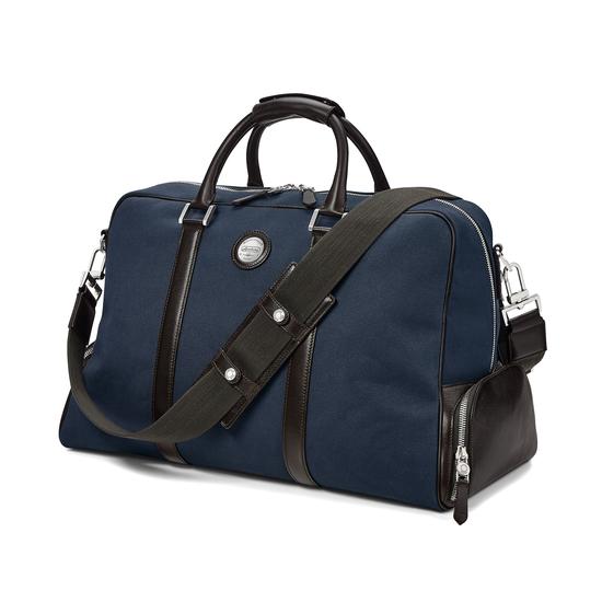 Aerodrome Long Weekender in Navy Canvas & Dark Brown Pebble from Aspinal of London