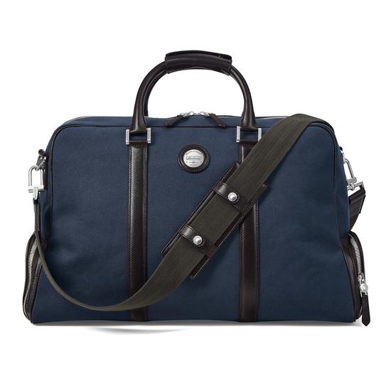 Aerodrome Long Weekender in Navy Canvas & Dark Brown Pebble from Aspinal of London