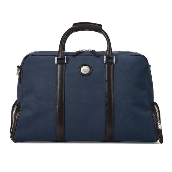 Aerodrome Long Weekender in Navy Canvas & Dark Brown Pebble from Aspinal of London