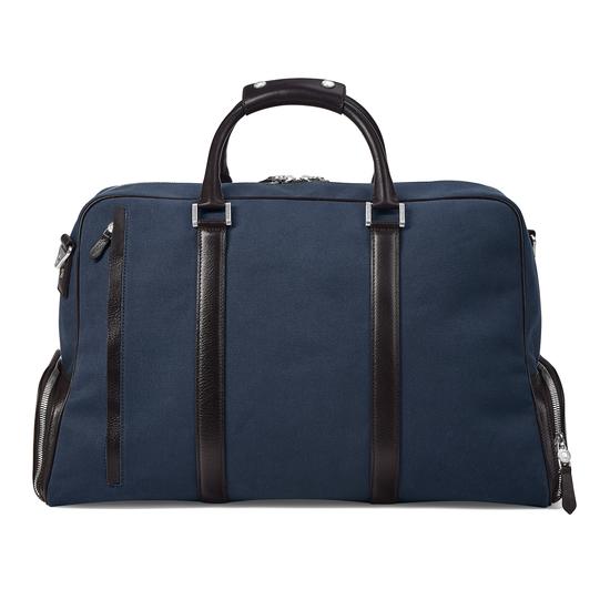 Aerodrome Long Weekender in Navy Canvas & Dark Brown Pebble from Aspinal of London