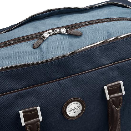 Aerodrome Long Weekender in Navy Canvas & Dark Brown Pebble from Aspinal of London
