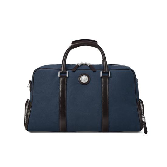 Aerodrome 48 Hour Mission Bag in Navy Canvas & Dark Brown Pebble from Aspinal of London