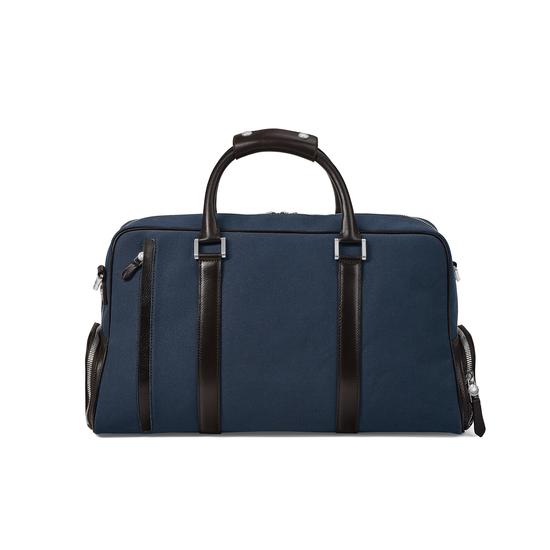 Aerodrome 48 Hour Mission Bag in Navy Canvas & Dark Brown Pebble from Aspinal of London