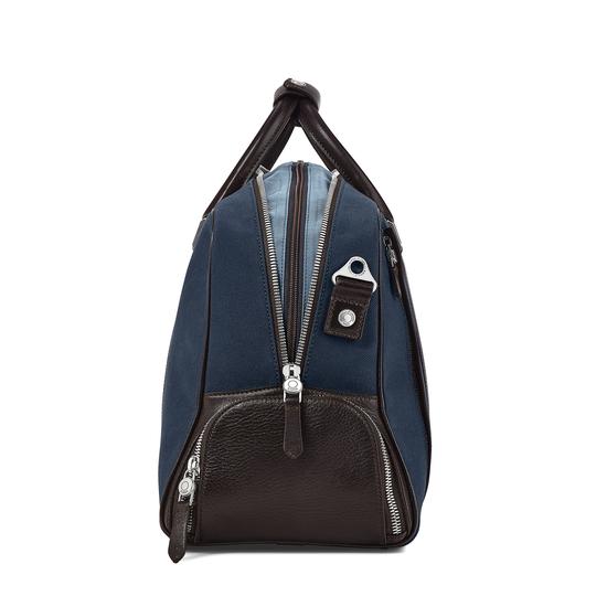 Aerodrome 48 Hour Mission Bag in Navy Canvas & Dark Brown Pebble from Aspinal of London