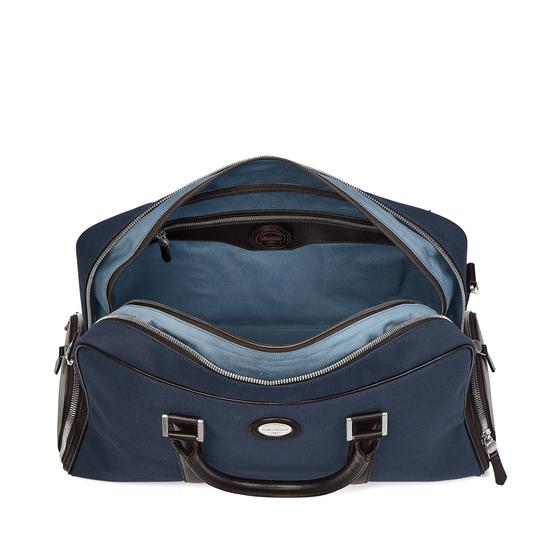 Aerodrome 48 Hour Mission Bag in Navy Canvas & Dark Brown Pebble from Aspinal of London