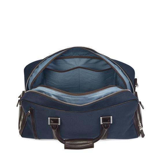 Aerodrome 48 Hour Mission Bag in Navy Canvas & Dark Brown Pebble from Aspinal of London