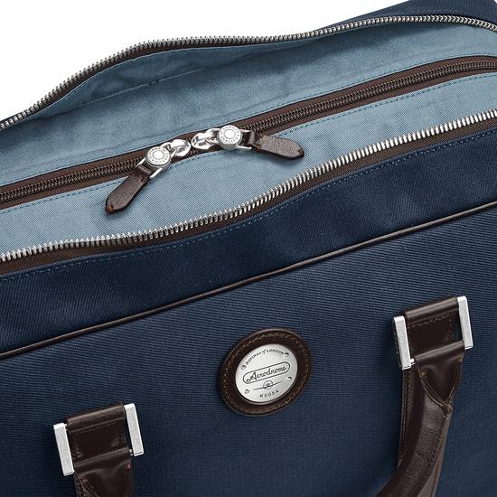Aerodrome 48 Hour Mission Bag in Navy Canvas & Dark Brown Pebble from Aspinal of London