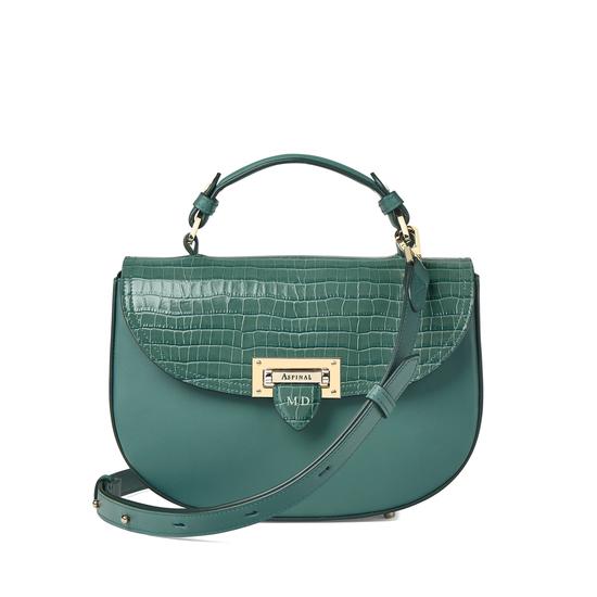 Letterbox Saddle Bag in Deep Shine Sage Small Croc & Smooth Sage from Aspinal of London