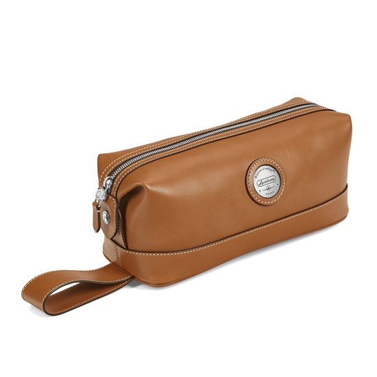 Aerodrome Zip Washbag in Smooth Tan from Aspinal of London