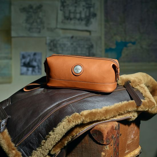 Aerodrome Zip Washbag in Smooth Tan from Aspinal of London