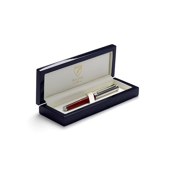 Sterling Silver & Leather Rollerball Pen in Grass Green Lizard from Aspinal of London