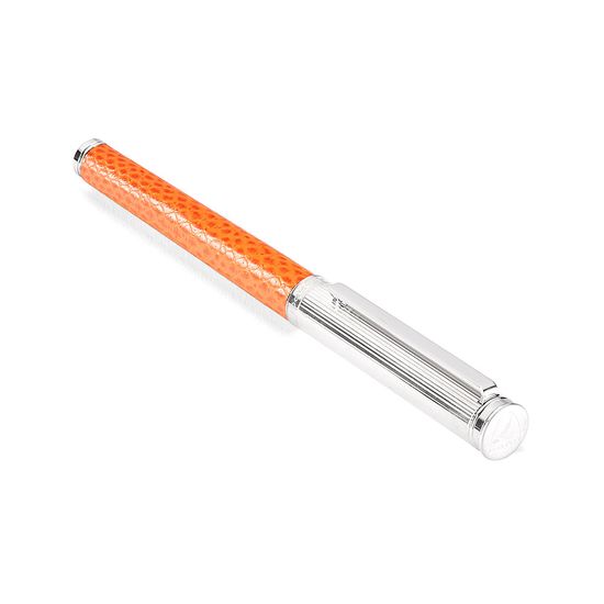 Sterling Silver & Leather Rollerball Pen in Orange Lizard from Aspinal of London