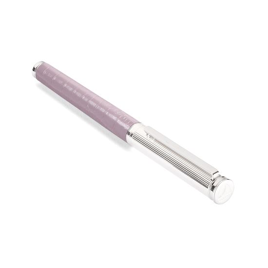 Sterling Silver & Leather Rollerball Pen in Deep Shine Lilac Small Croc from Aspinal of London