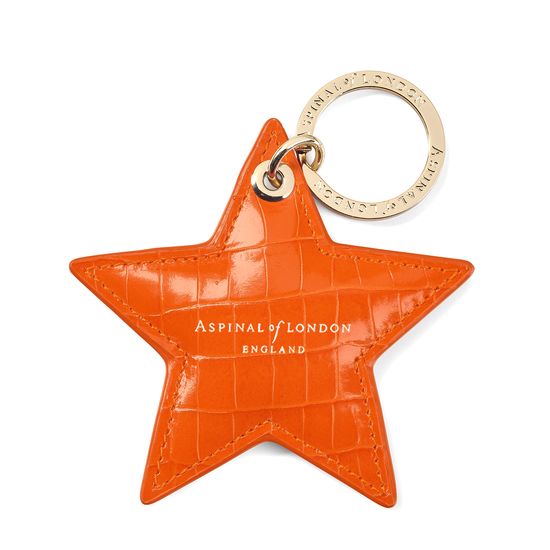 Star Keyring in Deep Shine Amber Small Croc from Aspinal of London