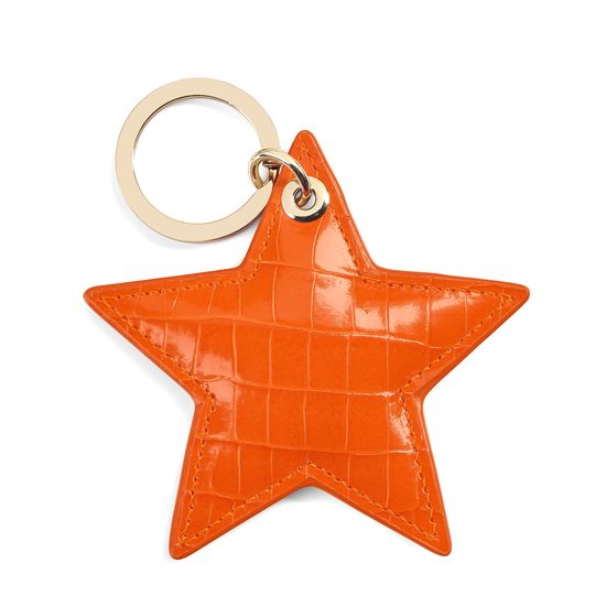Star Keyring in Deep Shine Amber Small Croc from Aspinal of London