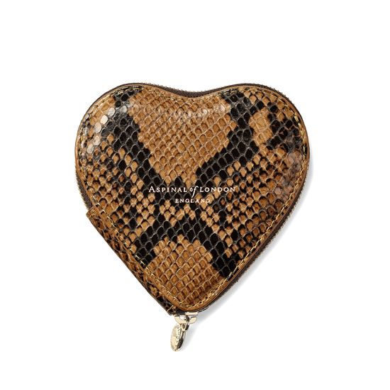 Heart Coin Purse in Mustard Python Print from Aspinal of London