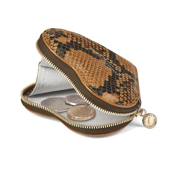 Heart Coin Purse in Mustard Python Print from Aspinal of London