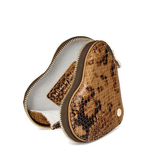 Heart Coin Purse in Mustard Python Print from Aspinal of London