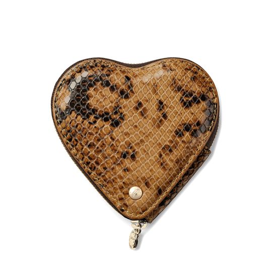 Heart Coin Purse in Mustard Python Print from Aspinal of London