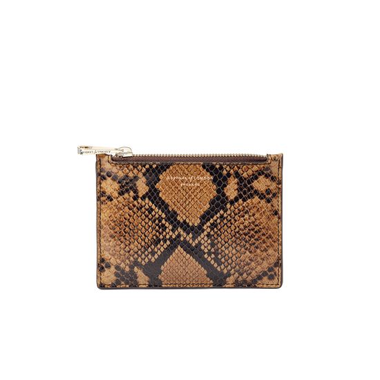 Small Essential Flat Pouch in Mustard Python Print from Aspinal of London