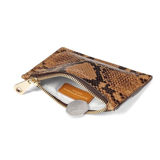 Small Essential Flat Pouch in Mustard Python Print from Aspinal of London
