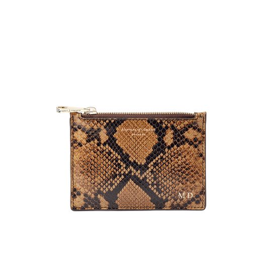 Small Essential Flat Pouch in Mustard Python Print from Aspinal of London