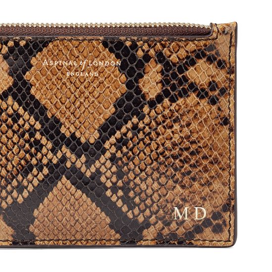 Small Essential Flat Pouch in Mustard Python Print from Aspinal of London