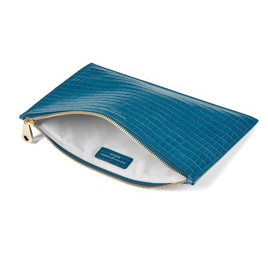 Large Essential Flat Pouch in Deep Shine Topaz Small Croc from Aspinal of London