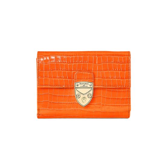 Small Mayfair Purse in Deep Shine Amber Small Croc from Aspinal of London
